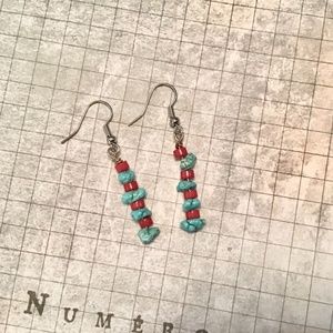 Southwestern turquoise and red corral earrings